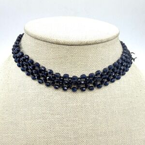 Midnight Blue Crystal‎ Beaded Choker Statement Necklace Boho Festival Jewelry